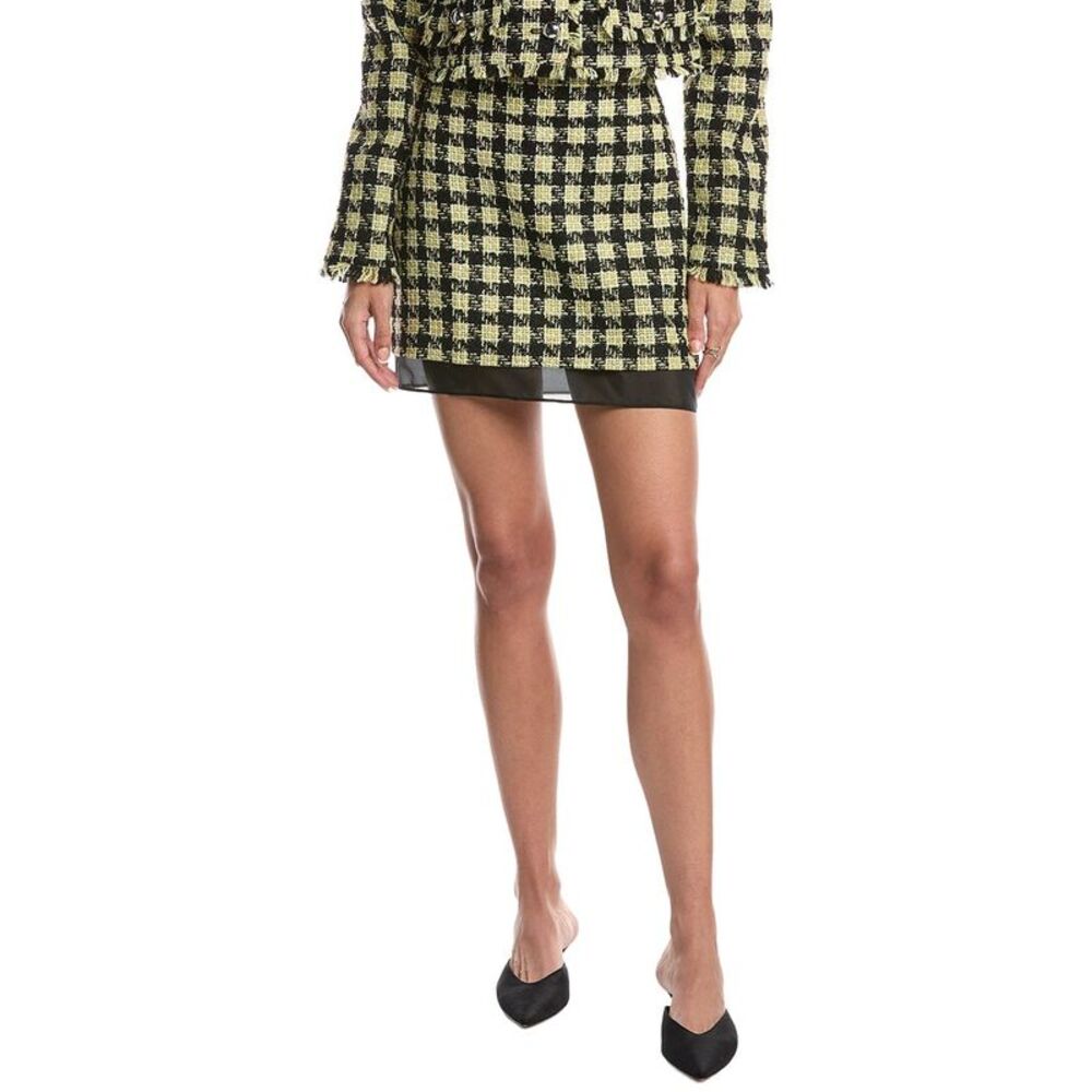 Toccin Womens Spencer Silk-Trim Wool-Blend Mini Skirt, Black
